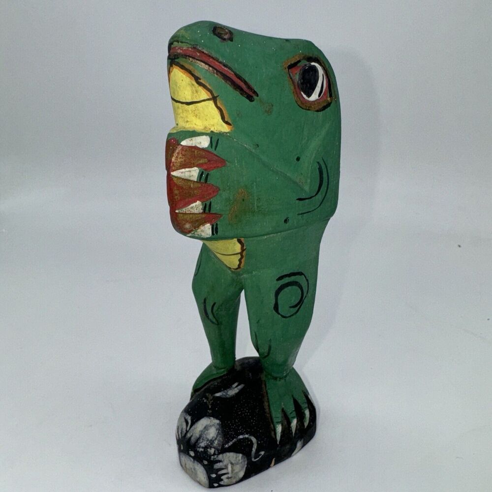 Vintage Hand Painted Wood Carved Musician Frogs‎ Band - Indonesia ONE FROG